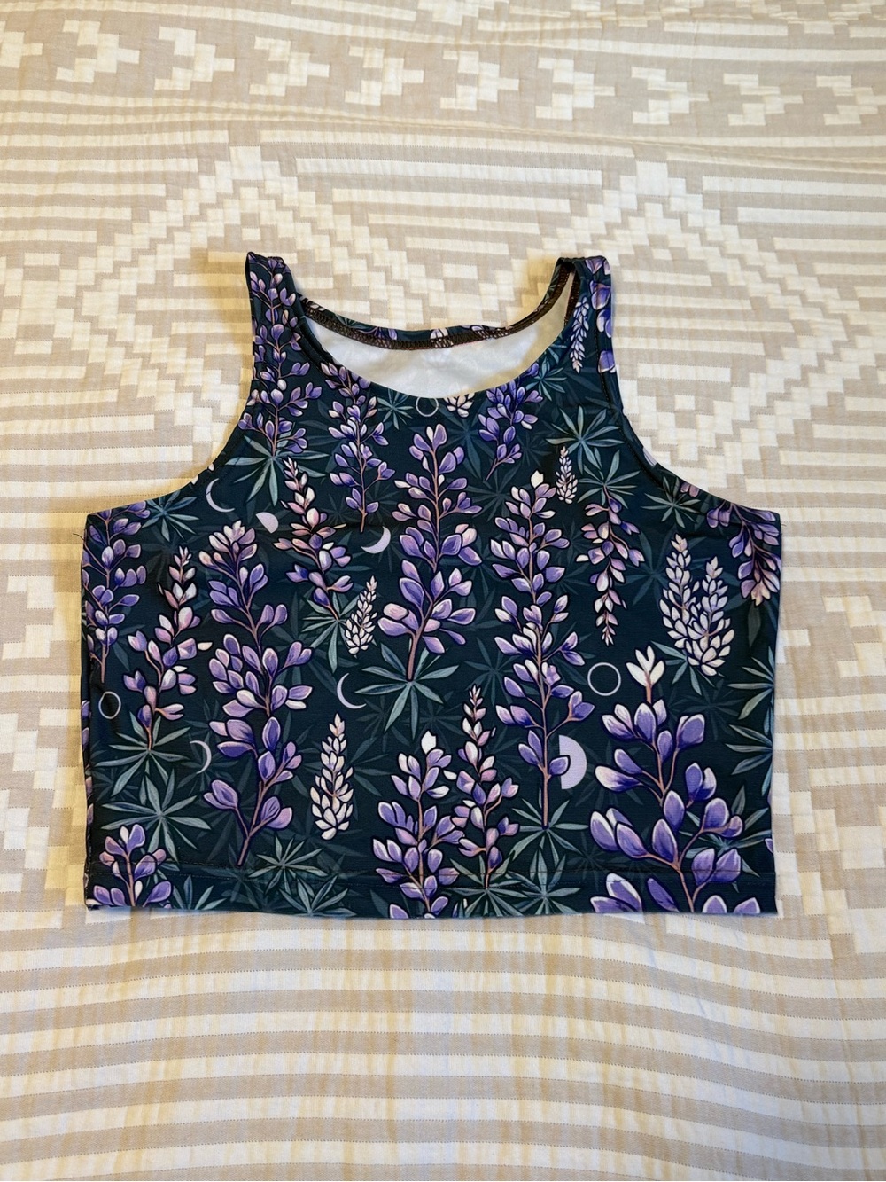 Rachel Pohl Art Purple Floral High-Neck Crop Top - L